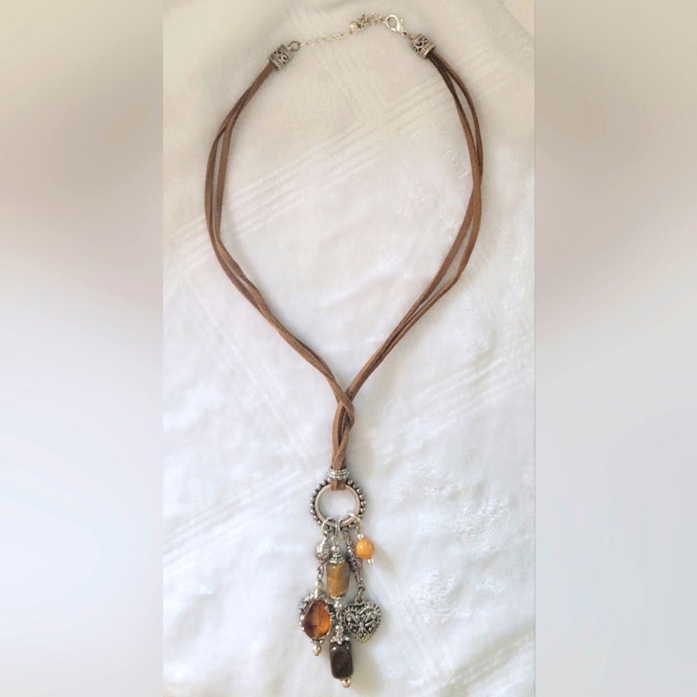 Handmade Suede Faux Leather Cord Charm Necklace